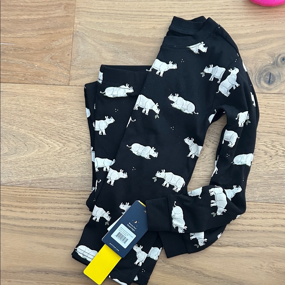 Petit Lem Black Pajama Set with White Rhino Design size 6